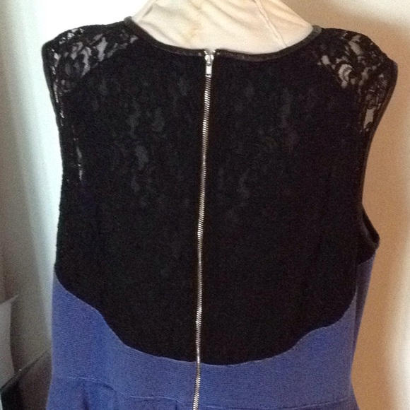 ABS by Allen Schwartz blue midi dress. 2x leather trimed - Picture 5 of 7